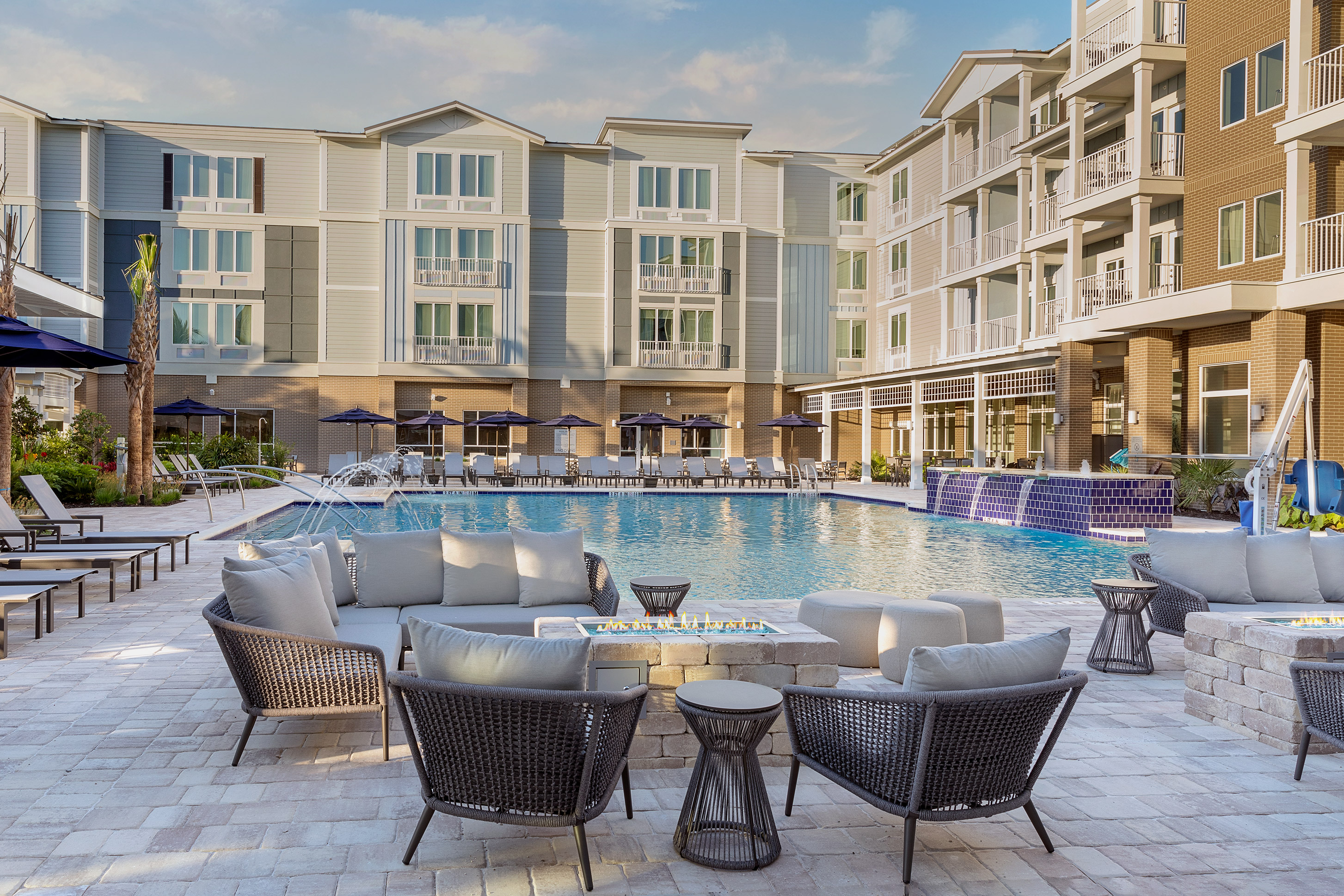 An image of the poolside at Courtyard and SpringHill Suites hotel.
